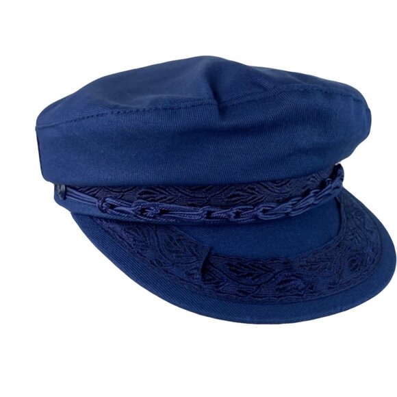 Greek Fisherman Hat Blue with Braided Trim Size 7 1/4 - Picture 1 of 11